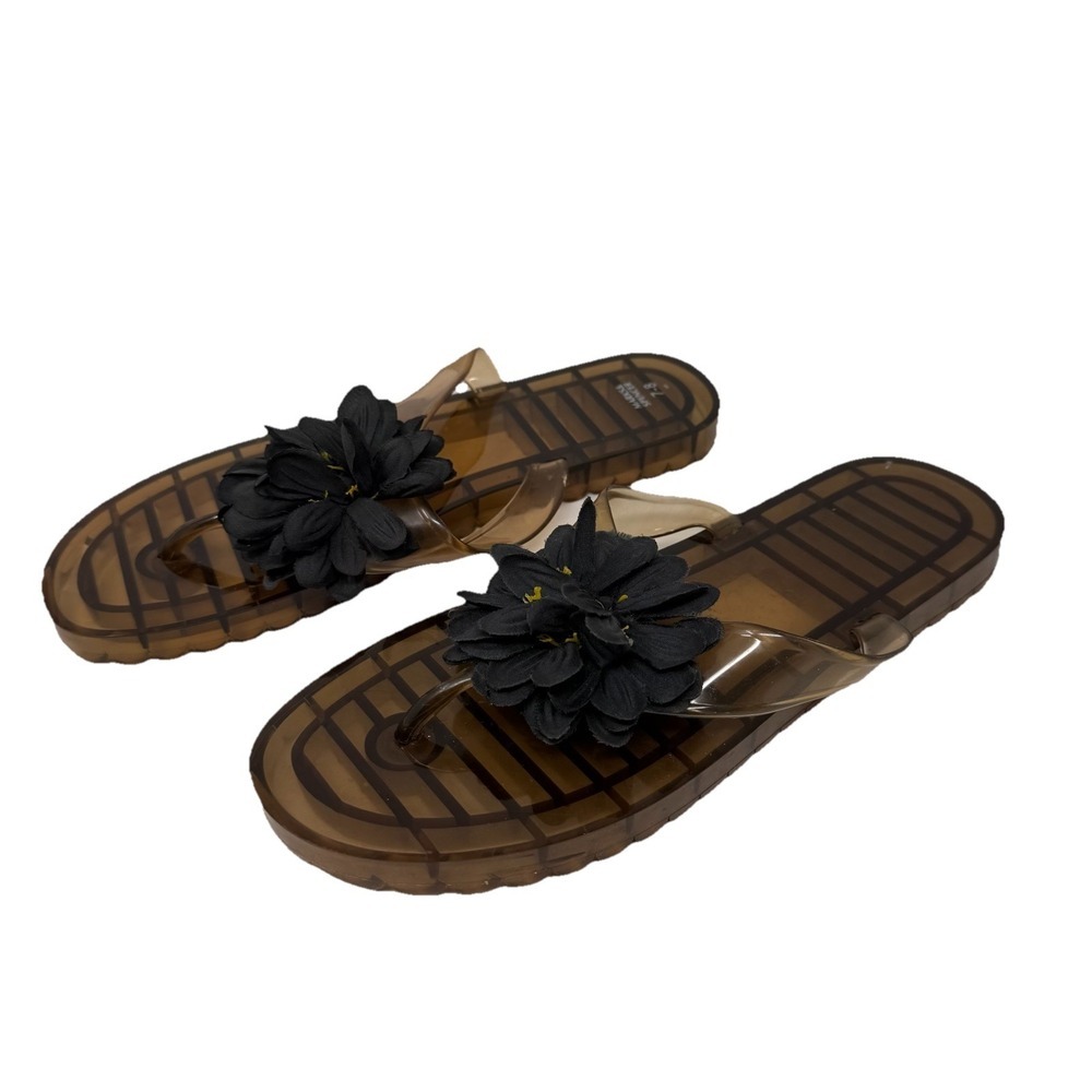 Marks & Spencer Black Jelly Sandals With Flower Detail Size UK 7/8  ‎ US 9/10